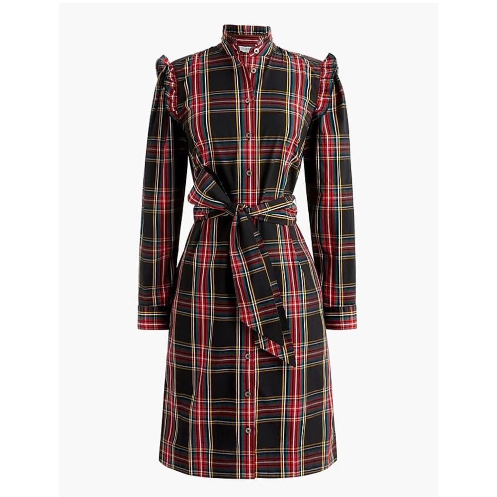 J. Crew Black Tartan Long Sleeve Shift Dress - Picture 1 of 12